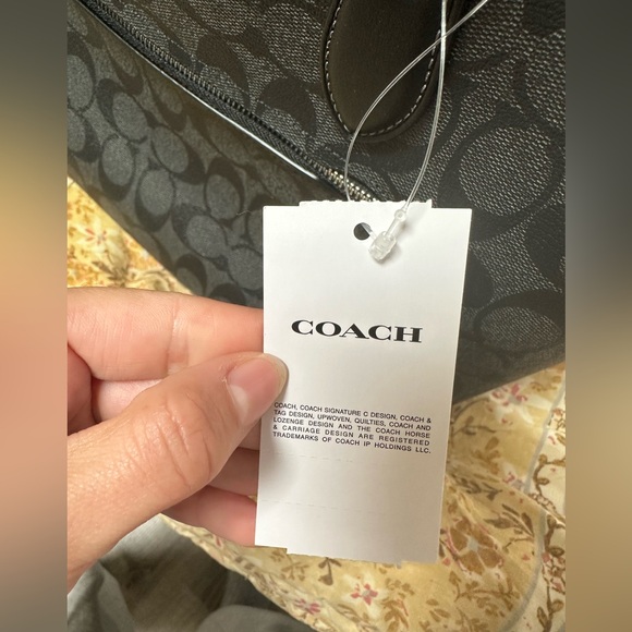 NWT Coach Graphite Black Signature Coated Canvas City Tote Shoulder Handbag - Picture 8 of 16